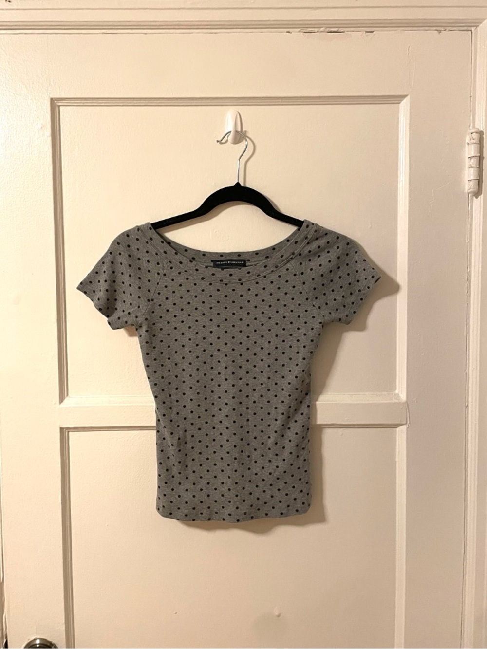 Brandy Melville Grey Short Sleeve Polka Dot Tee